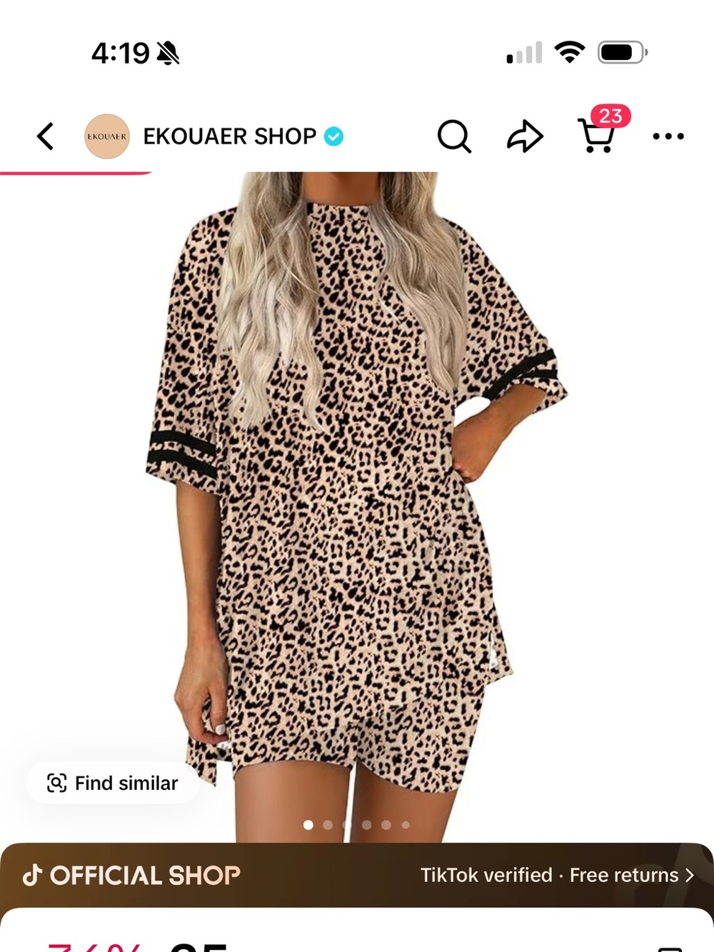 Ekouaer Women’s Leopard Print Short Sleeve Nightshirt - Beige/Black